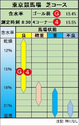 東京競馬場 芝コース 含水率表イメージ