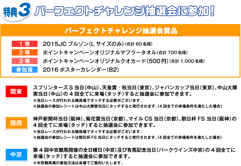 特典3  パーフェクトチャレンジ抽選会に参加！